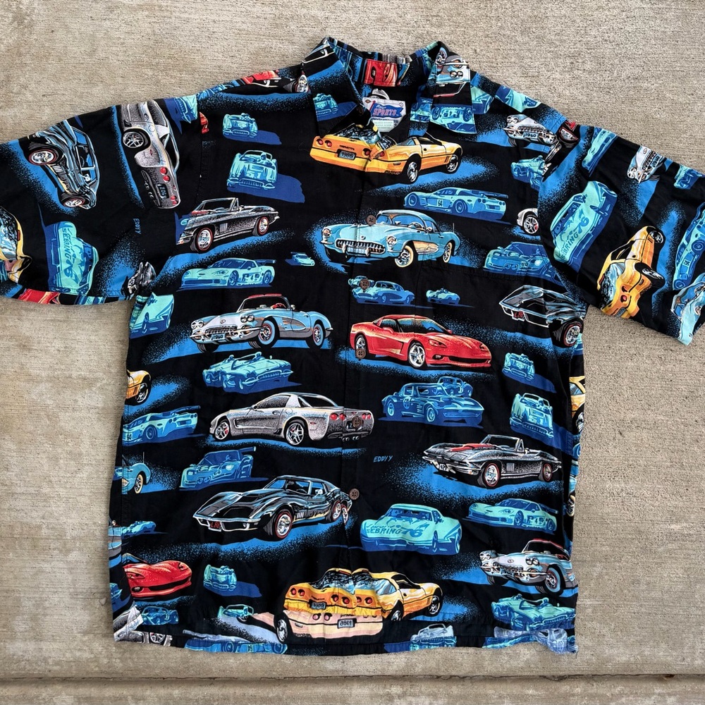Reyn Spooner Shirt Mens Sz M Blue Button Up Eddy Y ClassicCorvette Hawaiian Camp